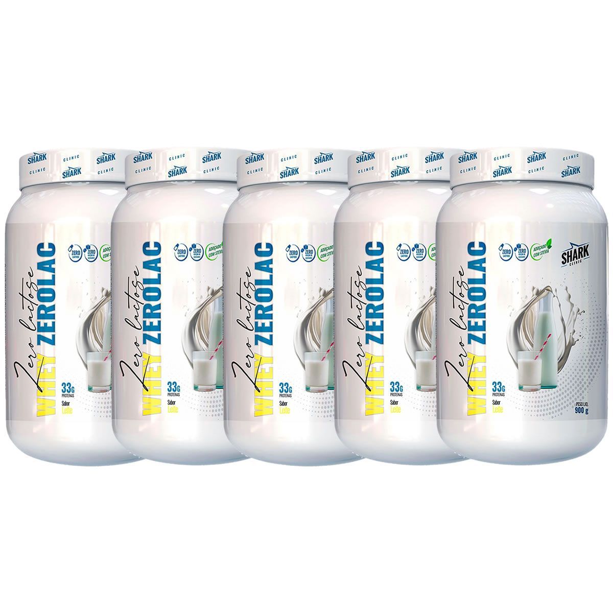 Kit 5X Whey ZeroLac - 900g Leitinho - Shark Clinic