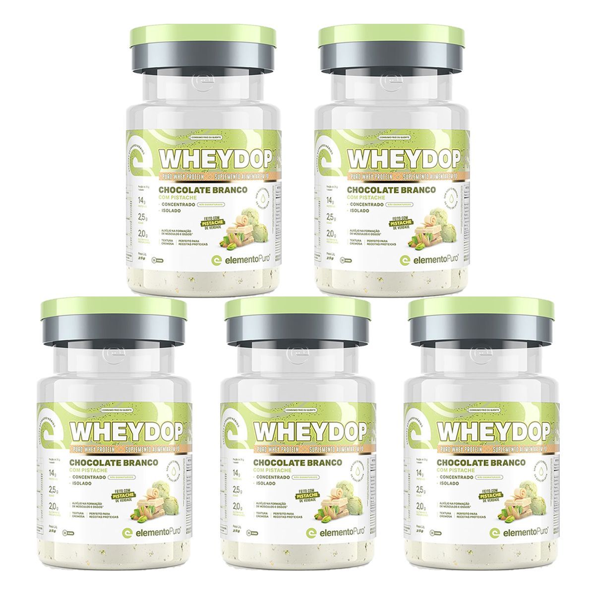Kit 5X WheyDop - 25g Chocolate Branco com Pistache - ElementoPuro
