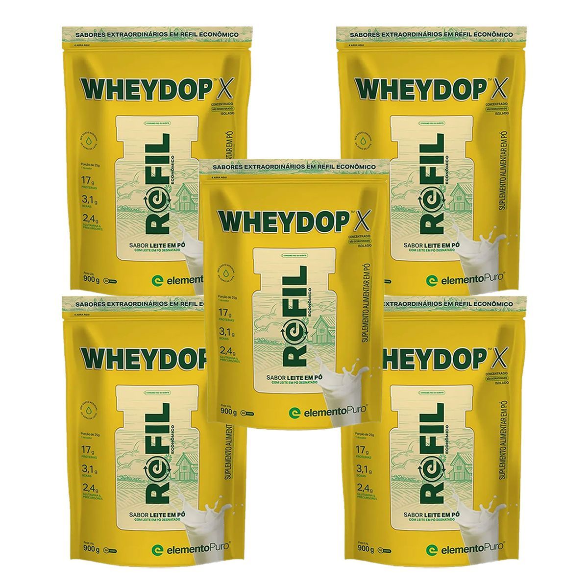 Kit 5X WheyDop X - 900g Refil Leite em P� - ElementoPuro