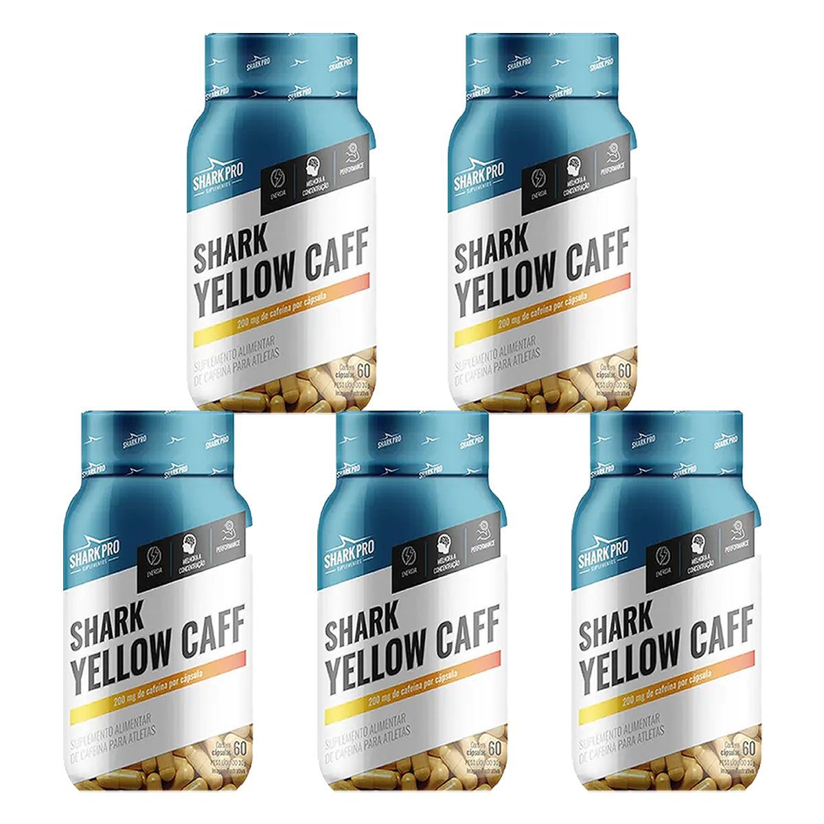 Kit 5X Yellow Caff - 60 c�psulas - Shark Pro