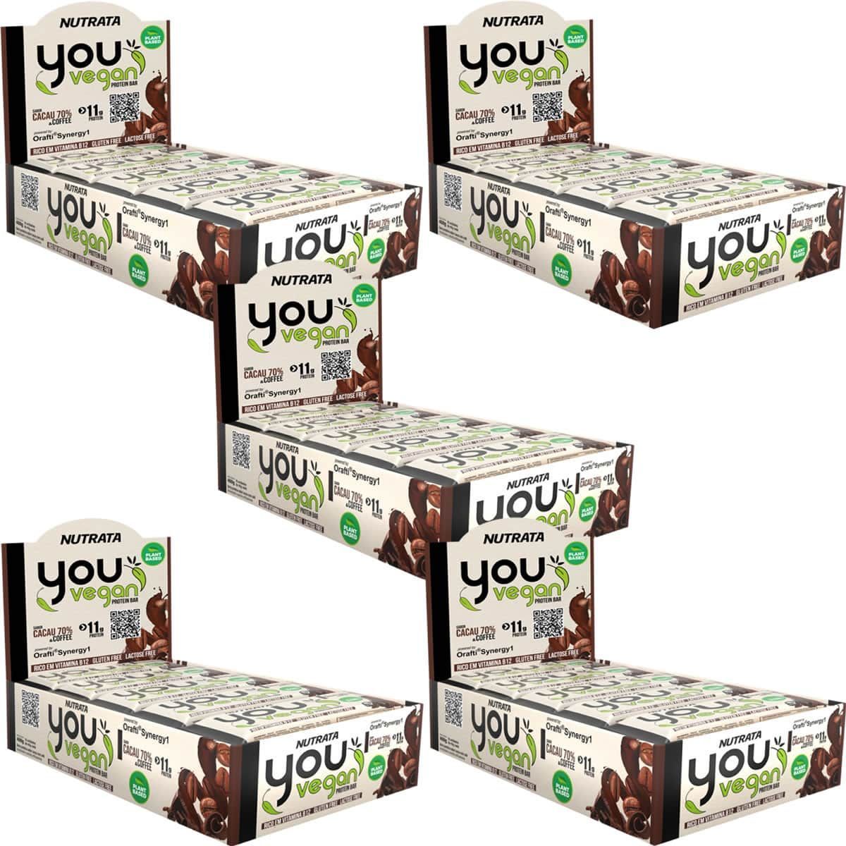 Kit 5X You Vegan Protein Bar - 10 Unidades 40g Cacau 70% e Coffee - Nutrata