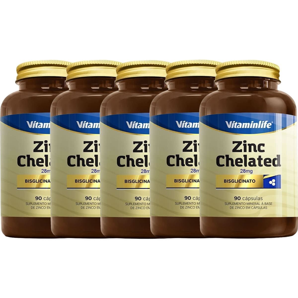 Kit 5X Zinc Chelated 28mg - 90 C�psulas - Vitam�nLife