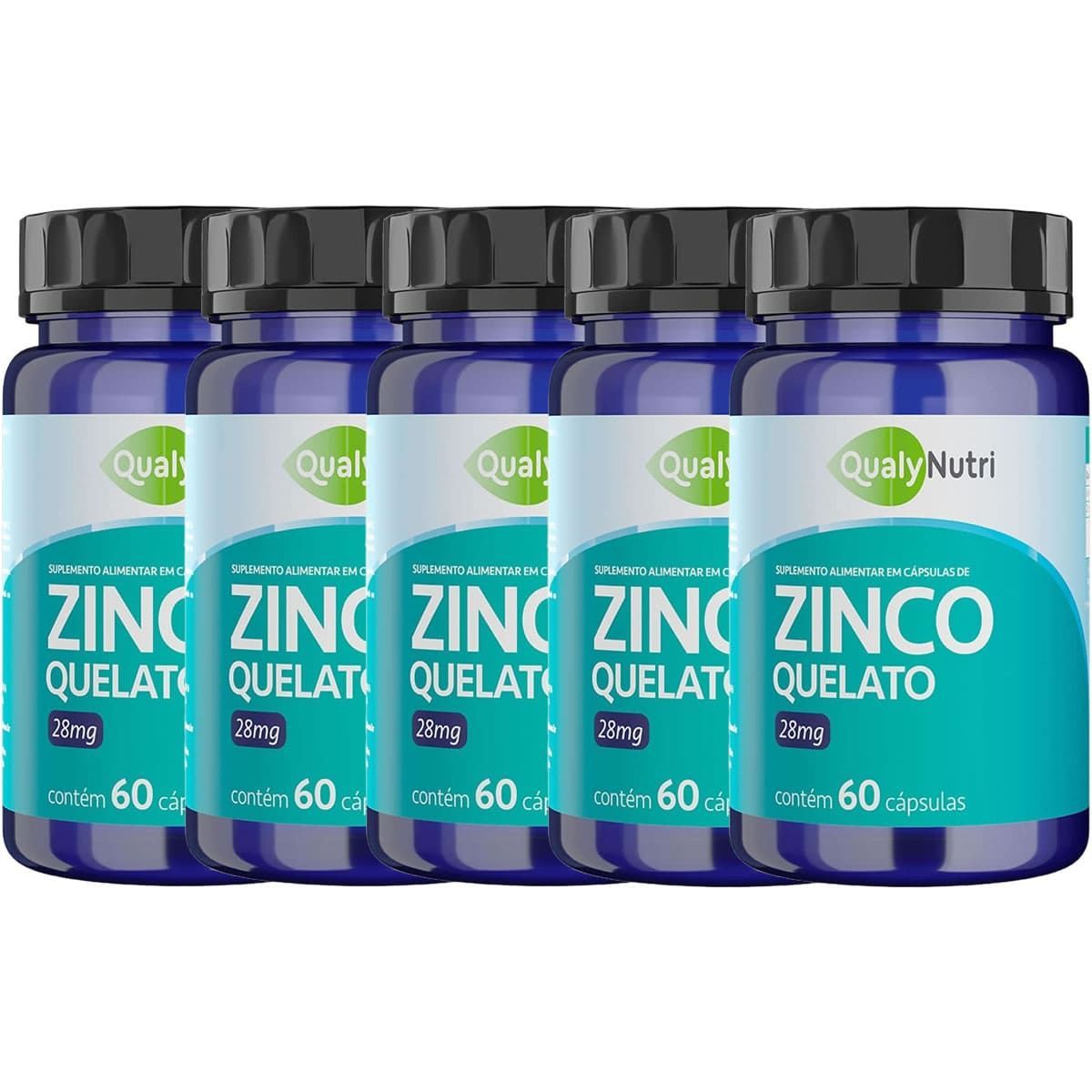 Kit 5X Zinco Quelato 28mg - 60 C�psulas - QualyNutri