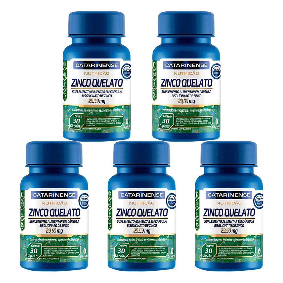 Kit 5X Zinco Quelato - 30 C�psulas - Catarinense Nutri��o