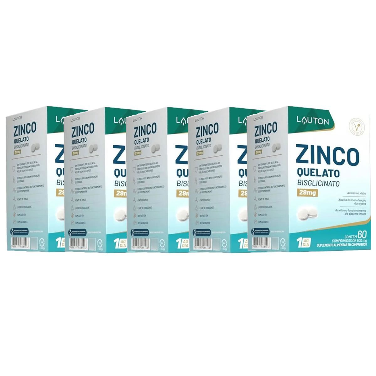 Kit 5X Zinco Quelato - 60 Comprimidos - Lauton Nutrition