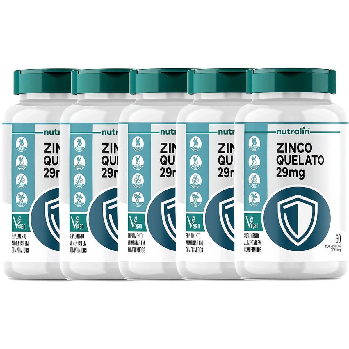 Kit 5X Zinco Quelato - 60 Comprimidos - Nutralin