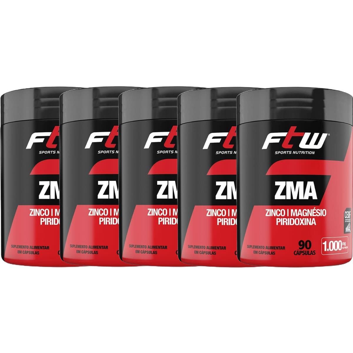 Kit 5X ZMA Zinco, Magn�sio e Piridoxina - 90 c�psulas - FTW