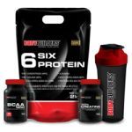 Kit 6 Six Protein 2000g Baunilha + BCAA 1800 - 120 Caps + Creatine 100g + Coqueteleira - BodyBuilders