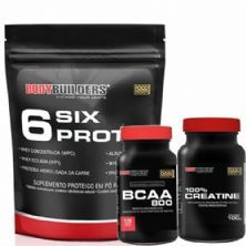 Kit 6 Six Protein Refil 900g Morango + BCAA 800 120 Tab + 100% Creatine 100g - BodyBuilders