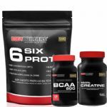 Kit 6 Six Protein Refil 900g Morango + BCAA 800 120 Tab + 100% Creatine 100g - BodyBuilders