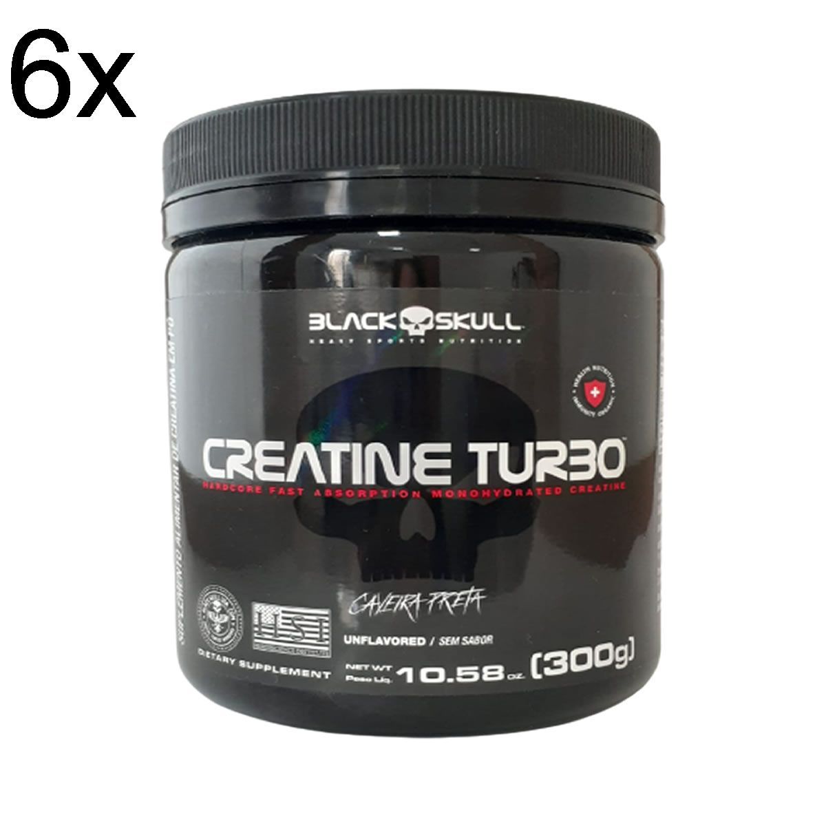 Kit 6X Creatine Turbo Monohidratada - 300g Sem Sabor  - Black Skull