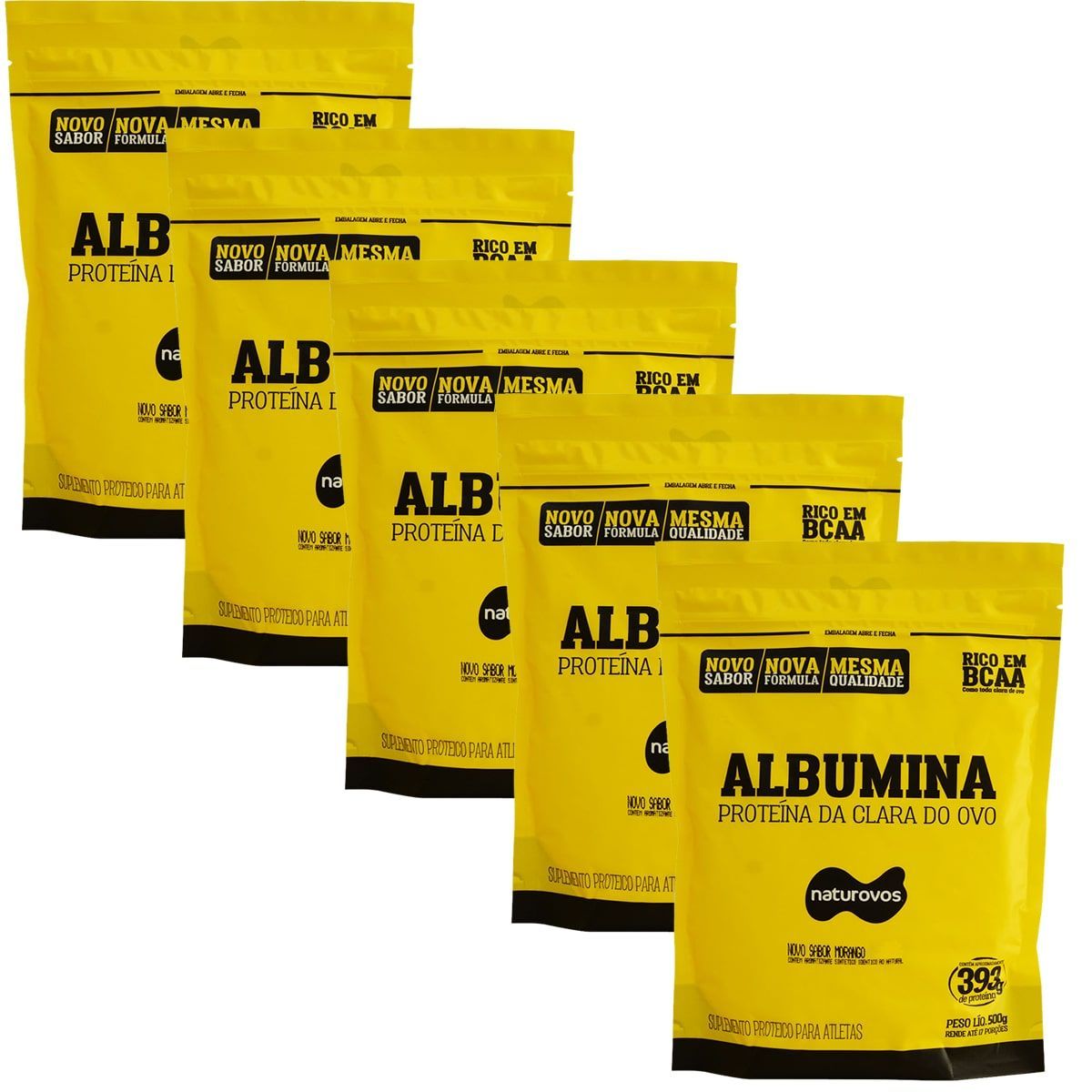 Kit 5X Albumina - 500g Refil Morango - Naturovos