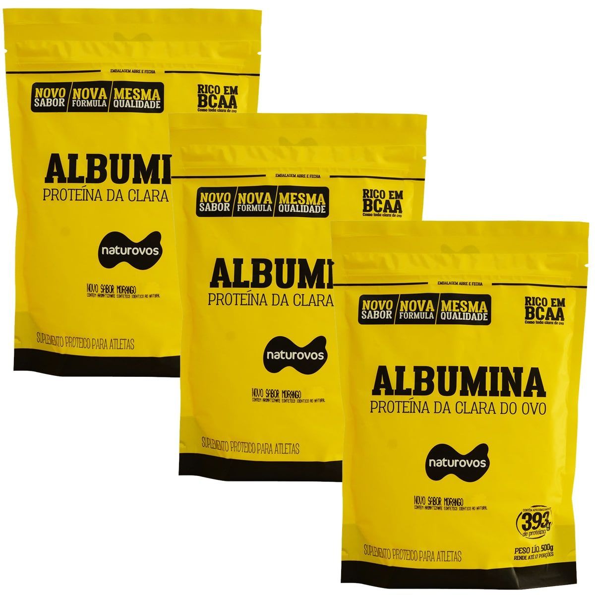 Kit 3X Albumina Refil - 500g Morango - Naturovos