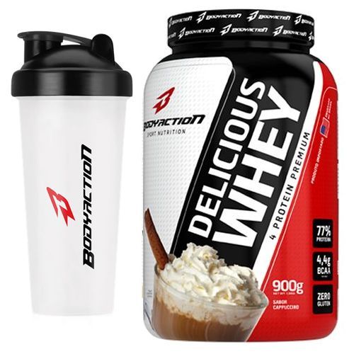 Kit - Delicious Whey - 900g Cappuccino + Coqueteleira - BodyAction