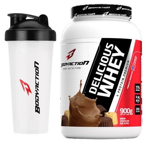 Kit - Delicious Whey - 900g Chocolate dos Alpes + Coqueteleira - BodyAction