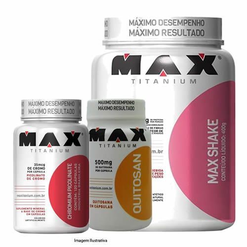 Kit Emagrecedor Max Shake 400g Mor + Quitosana 60 Caps + Cromo 60 caps - Max Titanium