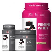 Kit Femini Whey 900g Baunilha + BCAA 200 C�psulas + Glutamina 150g - Max Titanium
