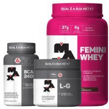 Kit Femini Whey 900g Chocolate + BCAA 200 C�psulas + Glutamina 150g - Max Titanium