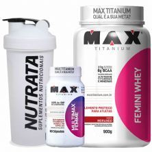 Kit Femini Whey Morango + Multimax Femme 60 c�ps + Gr�tis Coqueteleira - Max Titanium