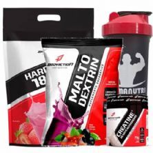 Kit - Hard Mass 3000g Morango + Malto Dextrin 1000g Guarana C/ A�a� + Creatine 70g + Coqueteleira - BodyAction