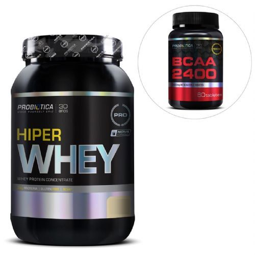 Kit Hiper Whey 900g Chocolate + BCAA 2400 60 Tabletes - Probi�tica