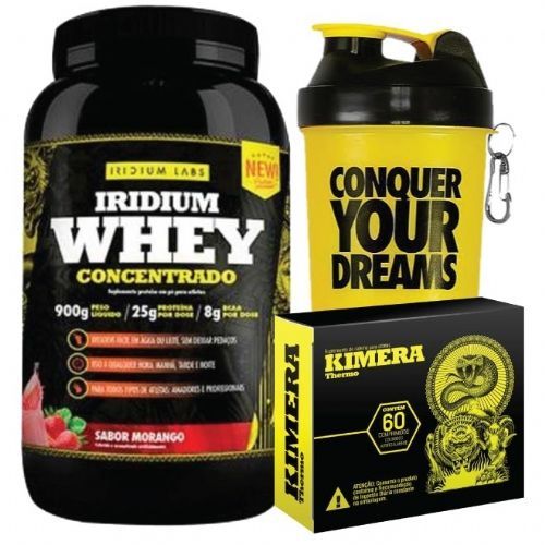 Kit Iridium Whey Morango 900g + Kimera Thermo - 60 comprimidos + Coqueteleira - Iridium Labs