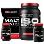 Kit Iso Protein - 900g Morango + Maltodextrina 1000g Morango + BCAA 800 120 Tab + 100% Creatine 100g - BodyBuilders
