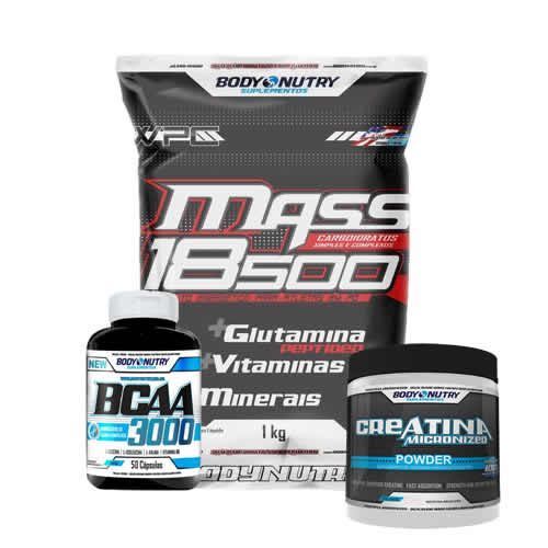 Kit Mass 18500 - 1kg Chocolate + Creatina 100g + Bcaa 50 caps - Body Nutry