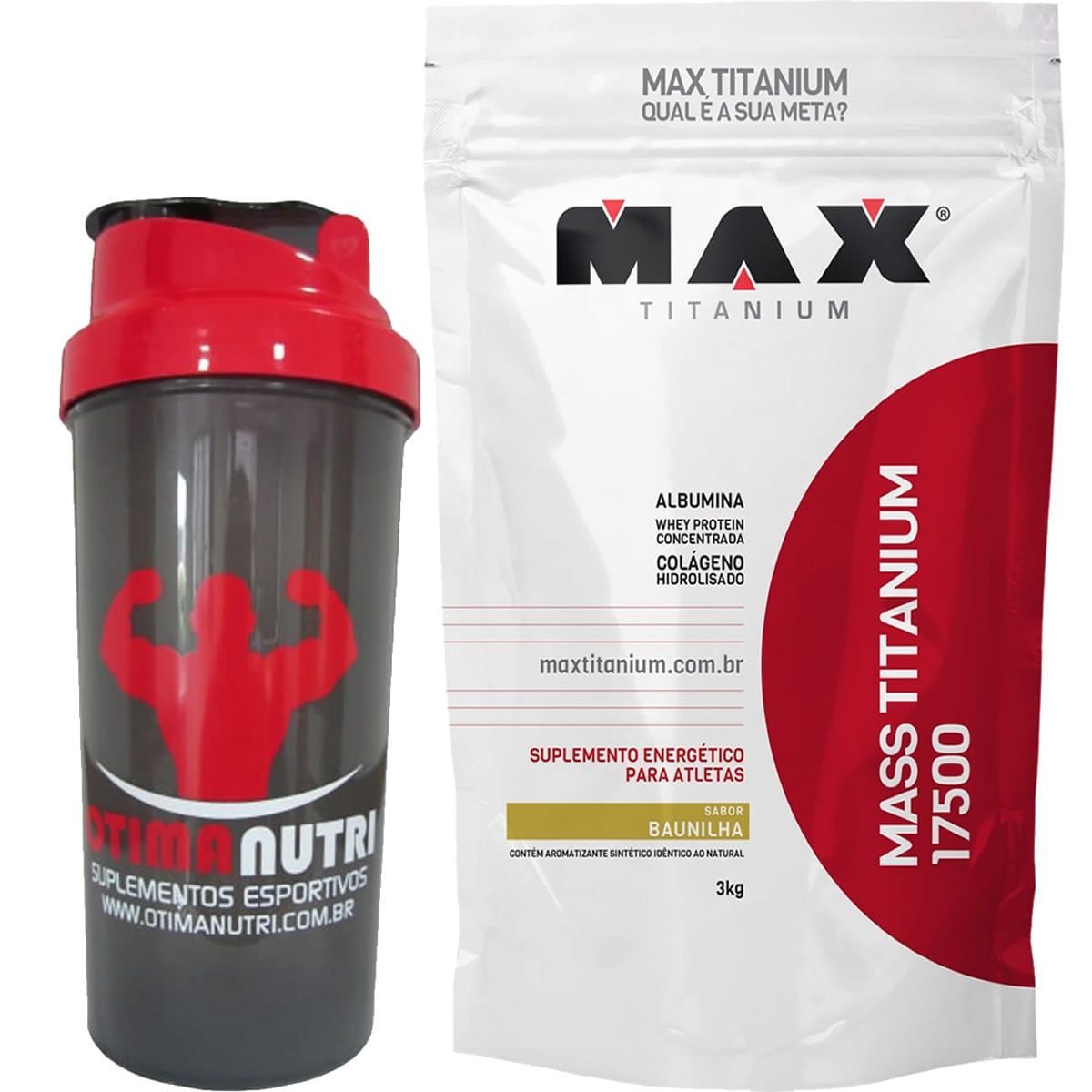 Kit Mass Titanium 17500 - 3000g Baunilha + Coqueteleira - Max Titanium