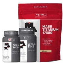kit Mass Titanium 17500 - 3000g Baunilha + Creatina - 120 caps + Bcaa 60 Caps - Max Titanium