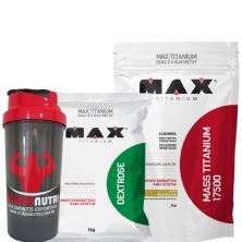 Kit Mass Titanium 17500 - 3000g Baunilha + Dextrose 1000g Natural + Coqueteleira- Max Titanium