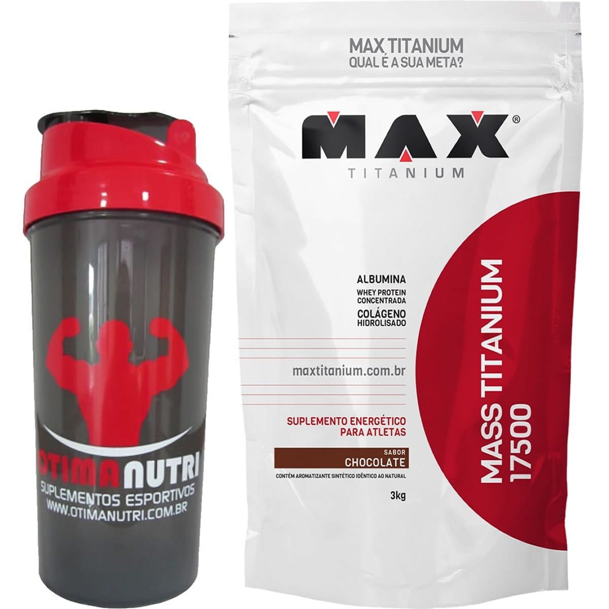 Kit Mass Titanium 17500 - 3000g Chocolate + Coqueteleira - Max Titanium