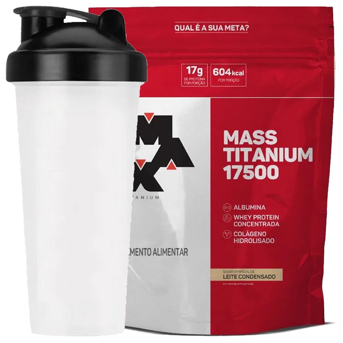 Kit Mass Titanium 17500 - 3000g Leite condensado + Coqueteleira - Max Titanium