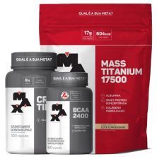 Kit Mass Titanium 17500 - 3000g Leite condensado + Creatina - 120 caps + Bcaa 60 Caps - Max Titanium