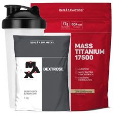 Kit Mass Titanium 17500 - 3000g Leite condensado + Dextrose 1000g Natural + Coqueteleira- Max Titanium