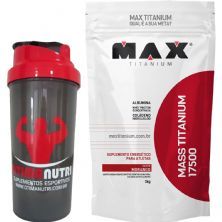 Kit Mass Titanium 17500 - 3000g Morango + Coqueteleira - Max Titanium