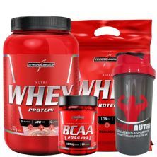 Kit Nutri Whey 907g Morango + Refil+ BCAA 90 c�ps + Coque - Integralm�dica