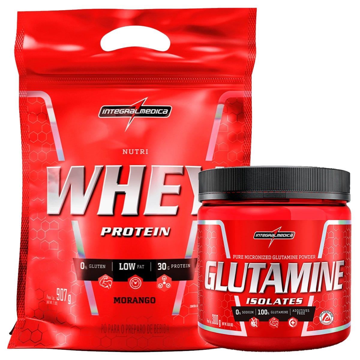 Kit Nutri Whey Morango + Glutamine 300g - IntegralM�dica