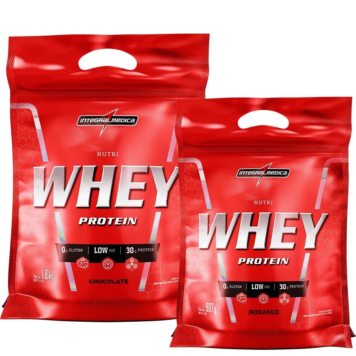 Kit Nutri Whey Protein - Chocolate 1800g Refil + Nutri Whey Morango 907g Refil - Integralm�dica