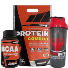Kit Protein Complex 1800g Cookies + BCAA 120 Tabs + Coqueteleira - New Millen