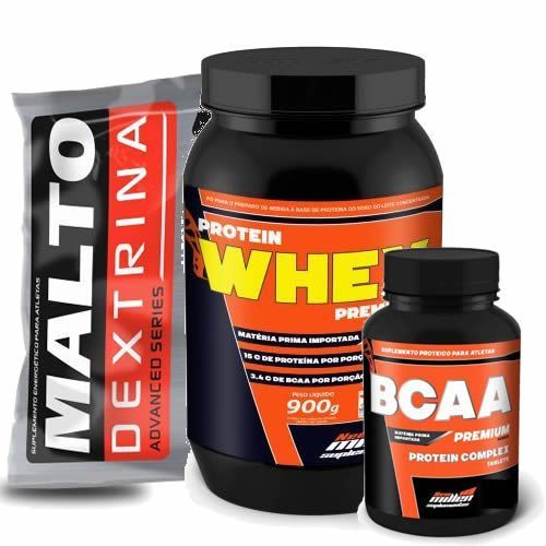 Kit - Protein Whey Premium Series 900g Baunilha + Maltodextrina 1000g Refil A�a� C/ Guaran� + Bcaa Premium - 120 Tabletes - New Millen