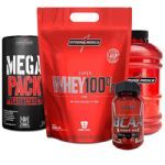 Kit Super Whey 100% Pure 1800g Baunilha + Mega Pack Hardcore 15 Sach�s + BCAA 2044mg 90 C�ps + Gal�o Vermelho 2,2 litros - Integralm�dica