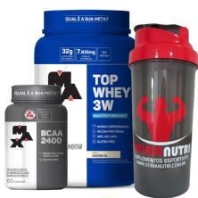 Kit Top Whey 3W - 900g Baunilha + BCAA 2400 - 60 C�ps + Coqueteleira - Max Titanium