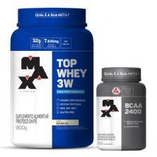 Kit Top Whey 3W - 900g Baunilha + BCAA 2400 - 60 C�ps - Max Titanium