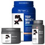 kit Top Whey 3W 900g Vit. + BCAA 2400 100 caps + Creatina 150g - Max Titanium
