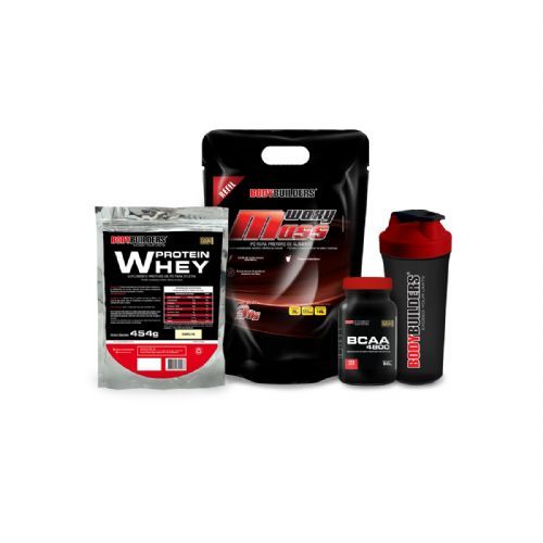 Kit Waxy Mass 3000g Baunilha Refil + Whey Protein 454g Refil  + BCAA 4800 120 C�ps + Coqueteleira - Bodybuilders