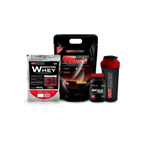 Kit Waxy Mass 3000g Chocolate Refil + Whey Protein 454g Refil  + BCAA 4800 120 C�ps + Coqueteleira - Bodybuilders