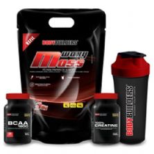 Kit Waxy Mass 3000g Morango + BCAA 1800 - 120 Caps + Creatine 100g + Coqueteleira - BodyBuilders