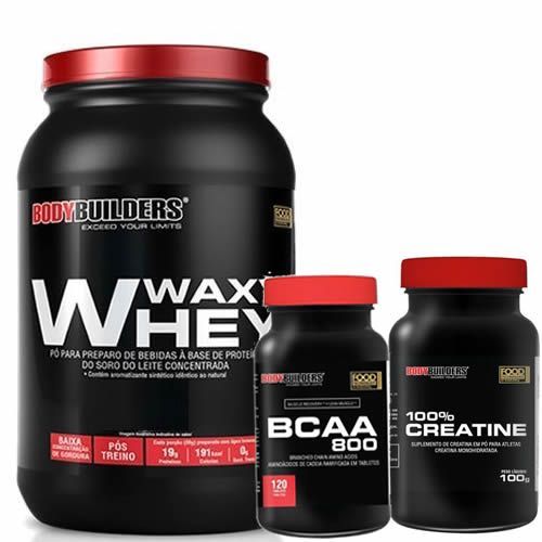 Kit Waxy Whey 900g Chocolate + BCAA 800 120 Tab + 100% Creatine 100g - BodyBuilders