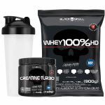 Kit Whey 100% HD Refil 900g Baunilha + Creatina Turbo 150g + Coqueteleira - Black Skull